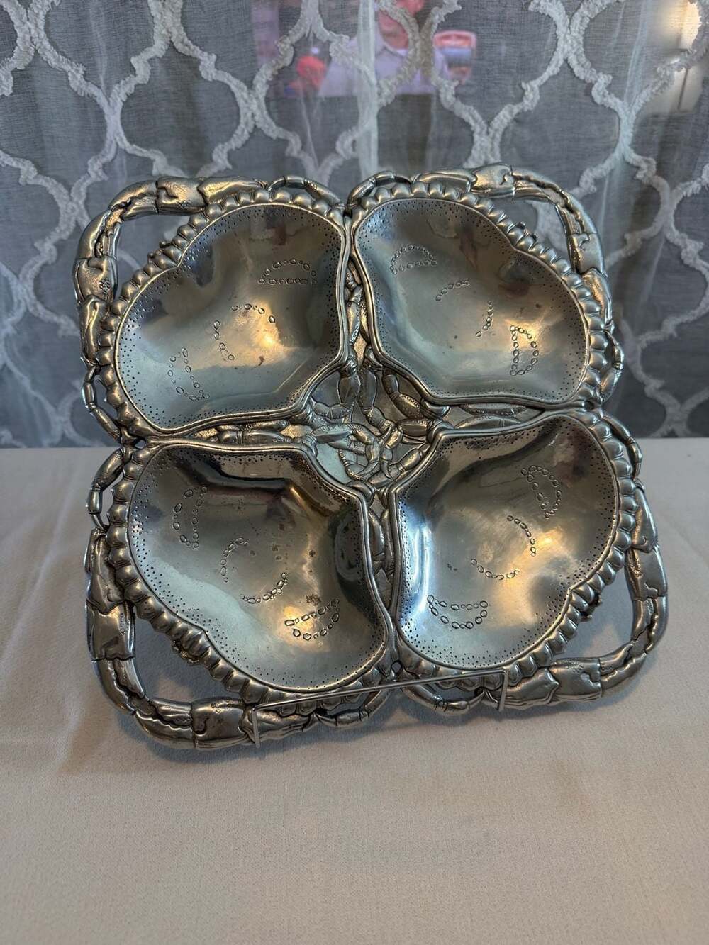 Arthur Court Crab Motif 14-inch Square Divided Serving Platter